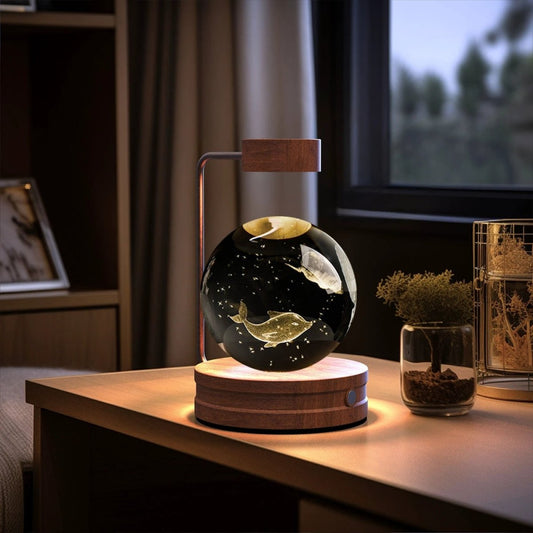 Mandotos crystal ball cosmic dinosaur indoor night light with USB power, warm glow, ideal for bedside or birthday gift.