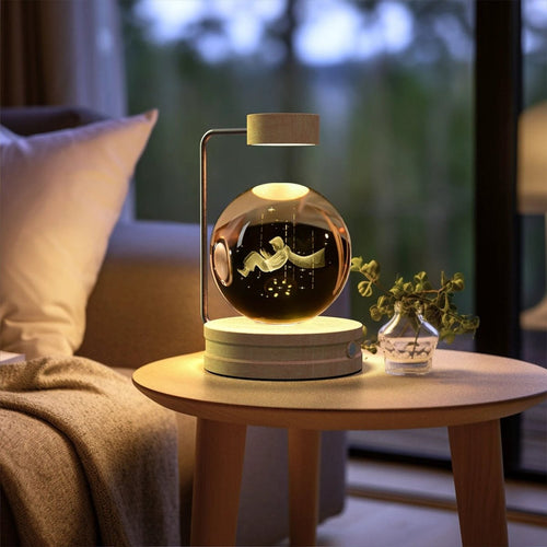 Mandotos cosmic dinosaur crystal ball night light with USB power, warm glow, ideal for bedrooms or as a birthday gift.