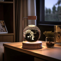 Mandotos crystal ball cosmic dinosaur indoor night light with USB power, warm glow, ideal as a bedside or birthday gift night lamp.