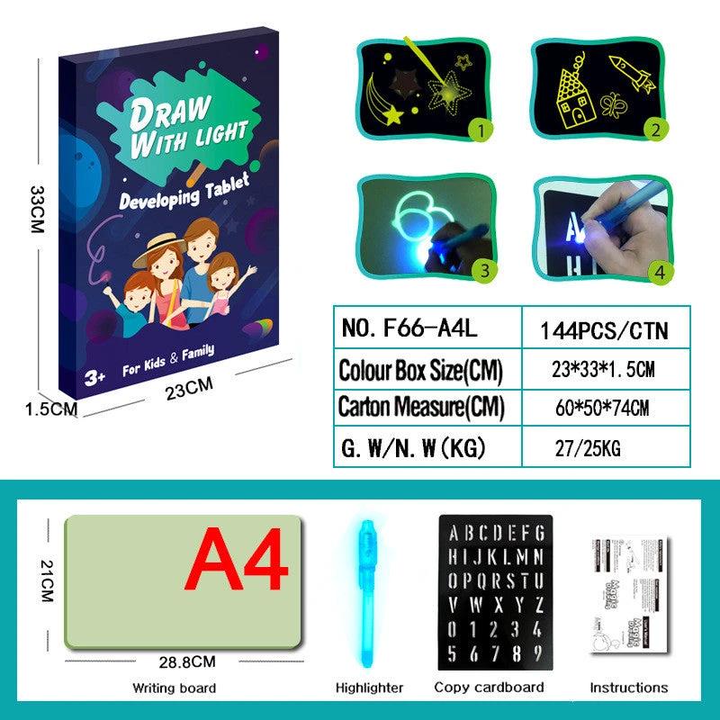 Mandotos educational drawing pad with 3D magic light effects, puzzle board, and sketchpad for creative learning and fun.
