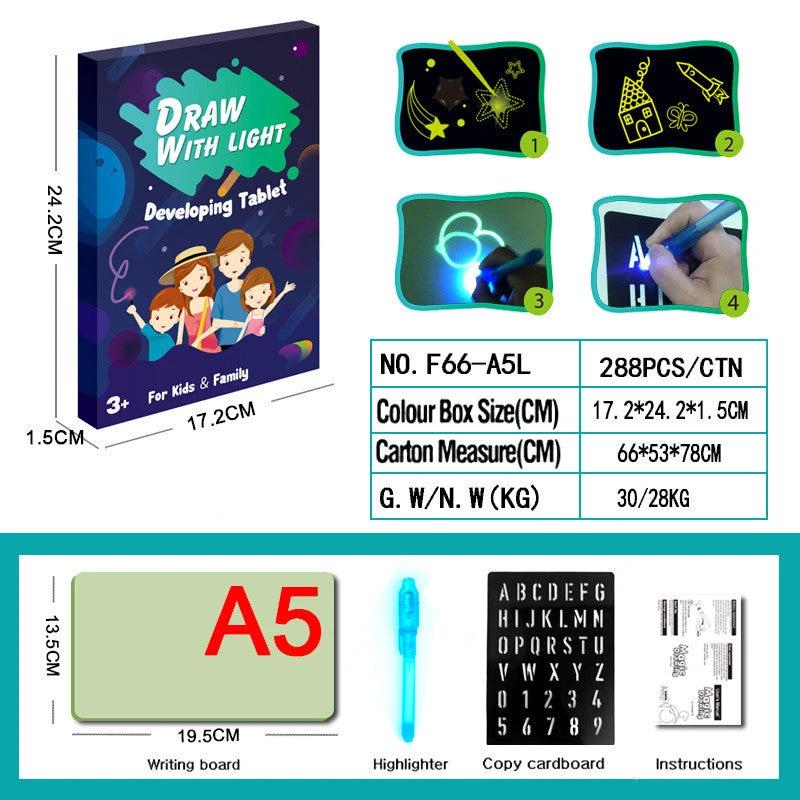 Mandotos 3D Magic 8 Light Effects Puzzle Board Sketchpad, educational drawing toy with light effects and interactive design.