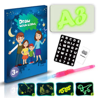 Mandotos educational drawing pad with 3D magic light effects and puzzle board for kids' creative sketching and learning.