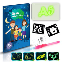 Mandotos Educational Toy Drawing Pad with 3D Magic 8 Light Effects and puzzle board for creative sketching and learning.