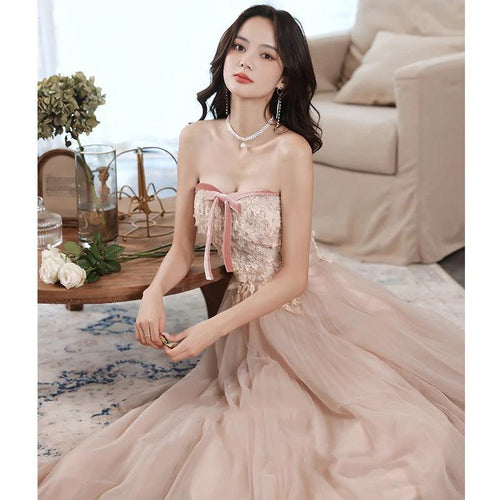 Elegant MANDOTOS tube lace sequined ball gown featuring intricate lace and shimmering sequins, perfect for prom or pageantry events.