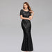 Elegant black evening dress by MANDOTOS featuring a floor-length design and subtle satin finish.