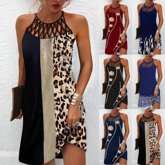 Mandotos casual fashion print halterneck dress for women, perfect summer clothes with vibrant pattern and lightweight fabric.