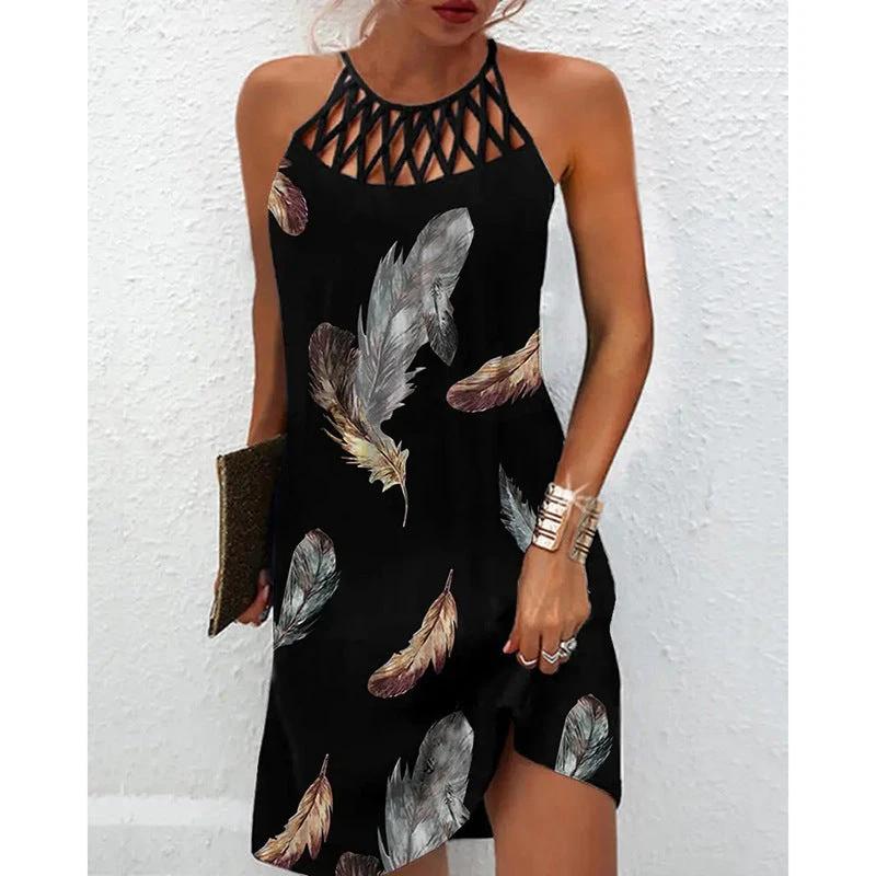Mandotos casual fashion print halterneck dress for women, perfect for summer, featuring a stylish and comfortable design.