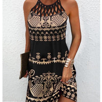 Mandotos casual fashion print halterneck dress for women, summer clothing, lightweight and stylish for warm weather.