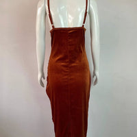 Mandotos women's velvet sling party dress with slit and pleated design, perfect for fashionable evening occasions.