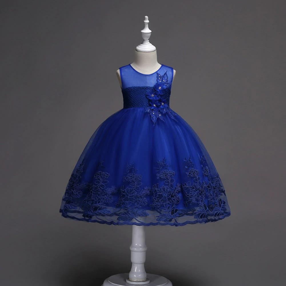 Mandotos First Communion flower girl dress with lace trim, tulle fabric, and delicate bead embroidery.