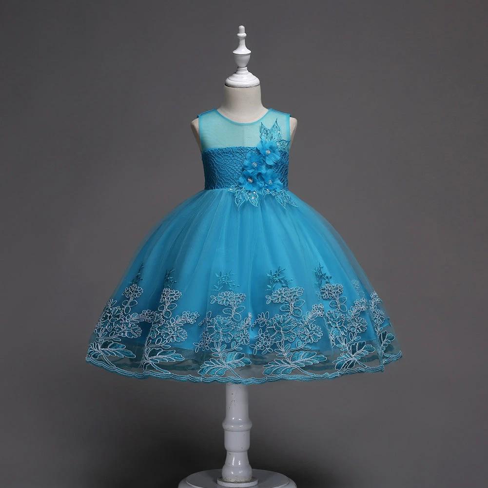 First Communion flower girl dress by Mandotos with lace trim, tulle fabric, and bead embroidery, designed for special occasions.