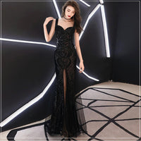 Mandotos fishtail long summer sequins sling evening dress with elegant design, perfect for banquets and formal events.