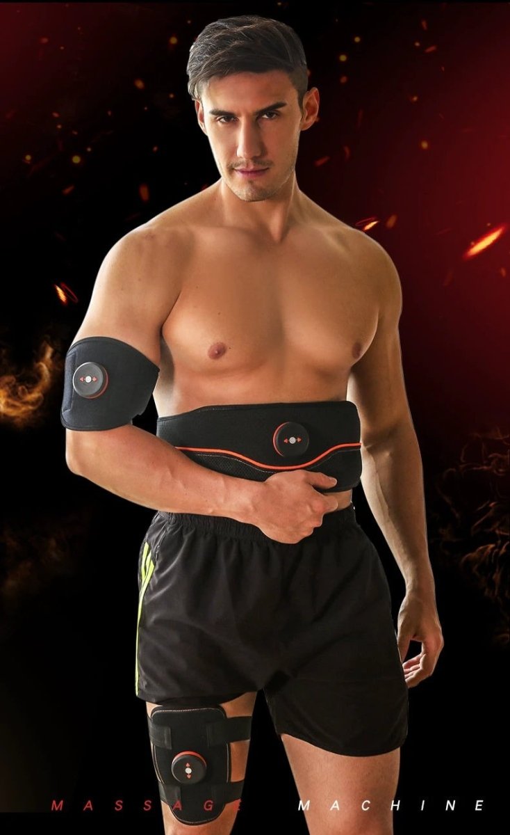 Mandotos fitness muscle stimulator device for toning muscles and sculpting your physique anytime, anywhere, with portable design.