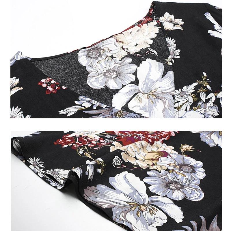 Mandotos floral summer beach dress with V-neck and elastic waist, flowing lightweight dress for women suitable for beachwear