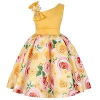 Girls' princess dresses by MANDOTOS featuring colorful digital print, perfect for children’s special occasions and parties.