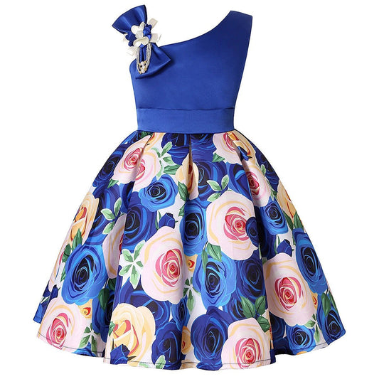 Girls' Princess Dress by MANDOTOS with colorful digital print, featuring a flowing design suitable for children.