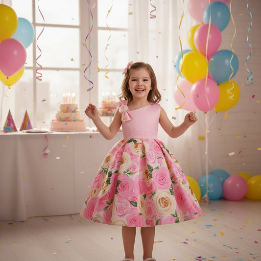 Girls' princess dresses by MANDOTOS featuring digital print, children's dresses with colorful, playful designs and comfortable fit.