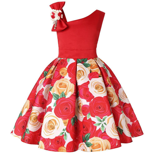 Girls' princess dress by MANDOTOS featuring a colorful digital print, perfect for children’s special occasions and parties.
