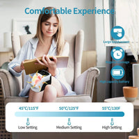 Mandotos knee relief massager with heating and vibration technology, showing the device wrapped around a knee for pain relief.