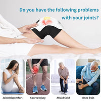 Mandotos knee relief massager with heating and vibration technology, showing adjustable straps and control panel for soothing therapy.