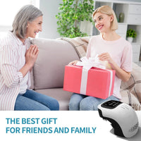 Mandotos knee relief massager with heating and vibration technology, showing the device on a person's knee.