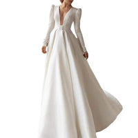 Mandotos white satin dress for ladies with a long skirt, thin fabric, and elegant French-inspired style.