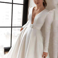 Mandotos ladies white satin dress with a high French temperament, featuring a long skirt and slim, elegant design.