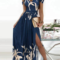 Elegant Greek style pleated dress by MANDOTOS, long floor-length design with flowing fabric and sophisticated draping.