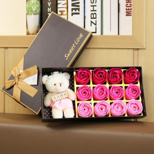 Mandotos 18 Rose Gradient Soap Flower Bouquet with pink gradient handmade soap roses, gift set, natural floral display.