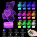 Mandotos 3D Teddy Bear Lamp with acrylic design, USB LED night light featuring 16 colors and remote control.