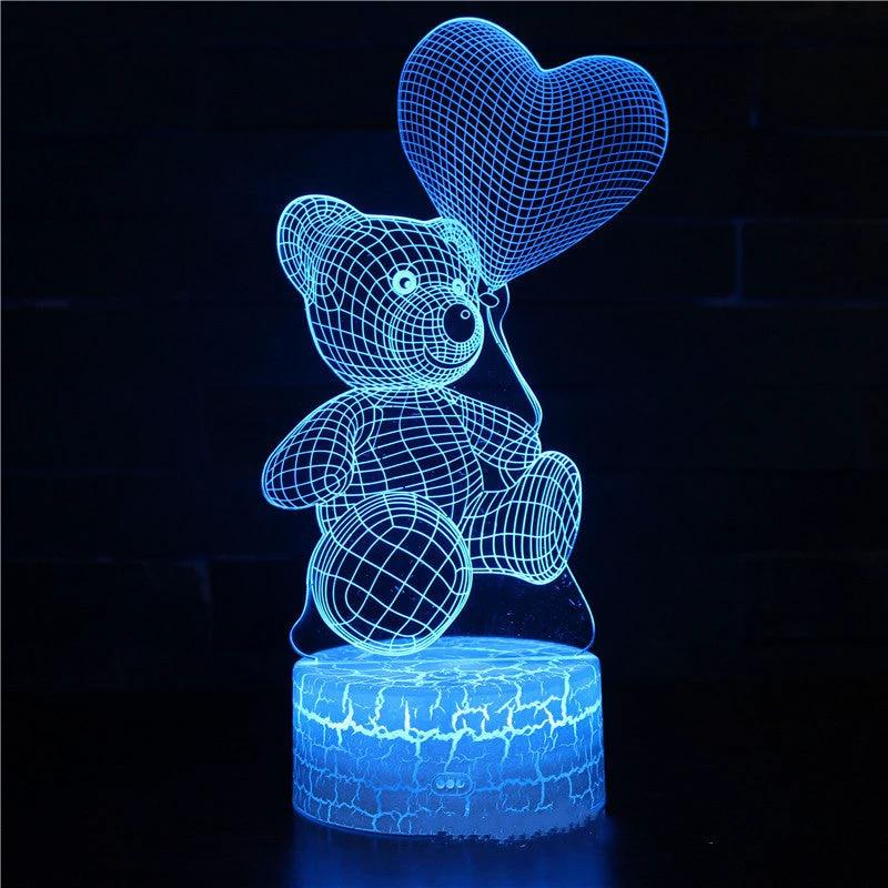 Mandotos 3D teddy bear LED night light with acrylic design, remote control, 16 color options, USB powered lighting for kids' room