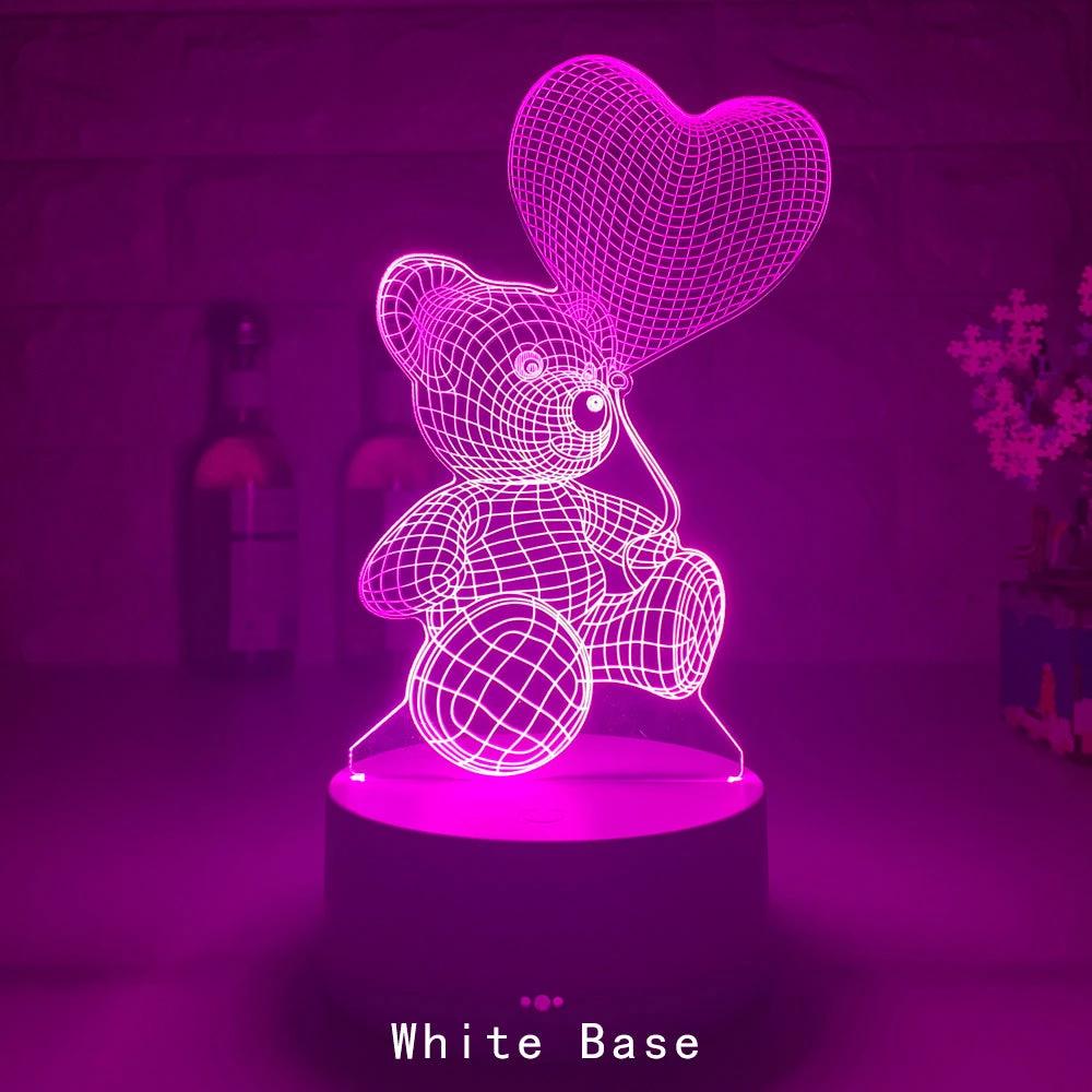 Mandotos 3D teddy bear LED night light with acrylic design, 16 color options, USB powered and remote control.