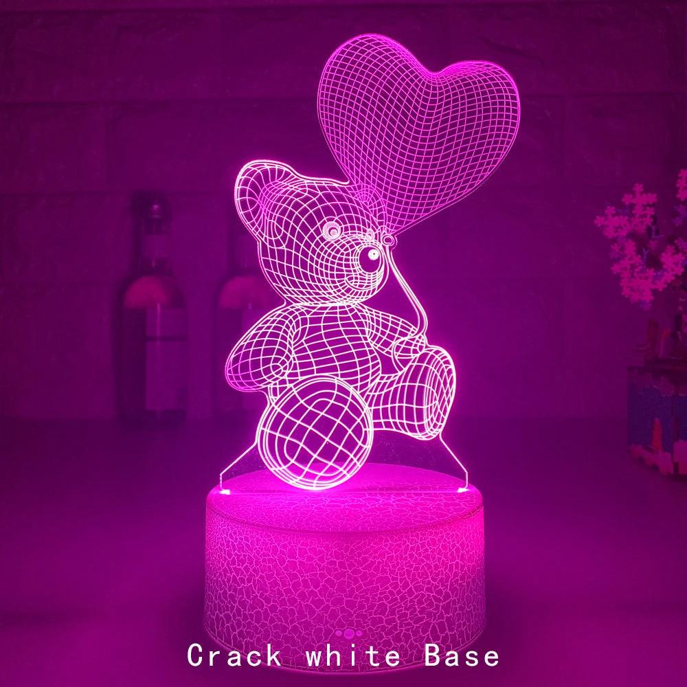 Mandotos 3D Teddy Bear Lamp with acrylic design, USB LED night light, 16 color options, remote control for customizable lighting.