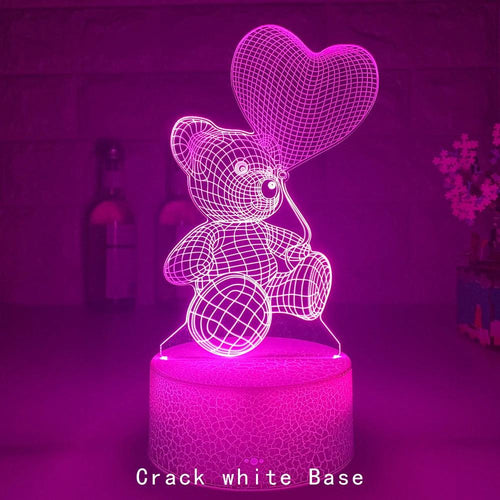 Mandotos 3D Teddy Bear Lamp with acrylic design, USB LED night light, 16 color options, remote control for customizable lighting.