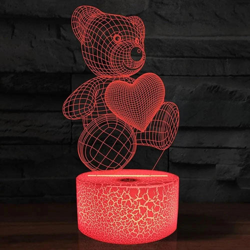 Mandotos 3D Teddy Bear Lamp acrylic USB LED night light with 16 color options and remote control, perfect for cozy bedside decor.
