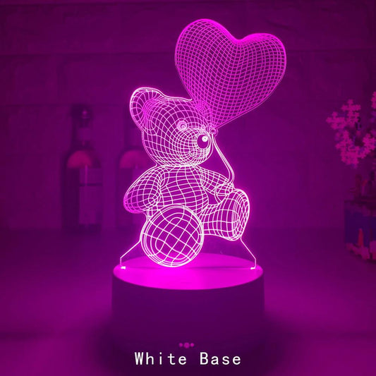 Mandotos 3D teddy bear lamp with acrylic design, USB LED night light featuring 16 color options and remote control.
