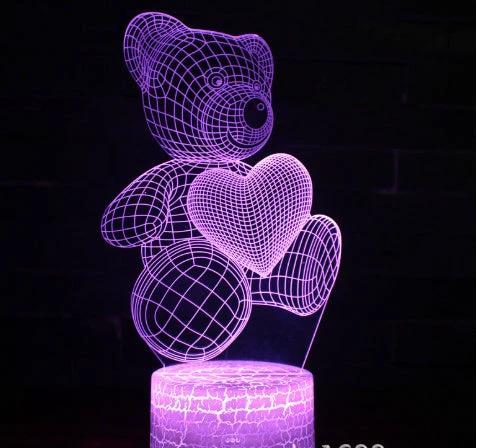 Mandotos 3D teddy bear lamp with acrylic design, USB LED night light featuring 16 colors and remote control.
