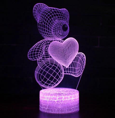 Mandotos 3D teddy bear lamp with acrylic design, USB LED night light featuring 16 colors and remote control for ambient lighting.