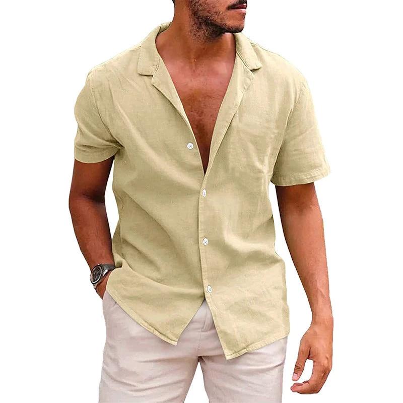 Men's casual beach shirt by MANDOTOS, short sleeve button-down shirt perfect for effortless summer style, shown in the image.