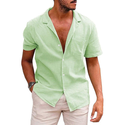 Mandotos men's casual beach shirt with short sleeves and button-down front, perfect for effortless summer style.