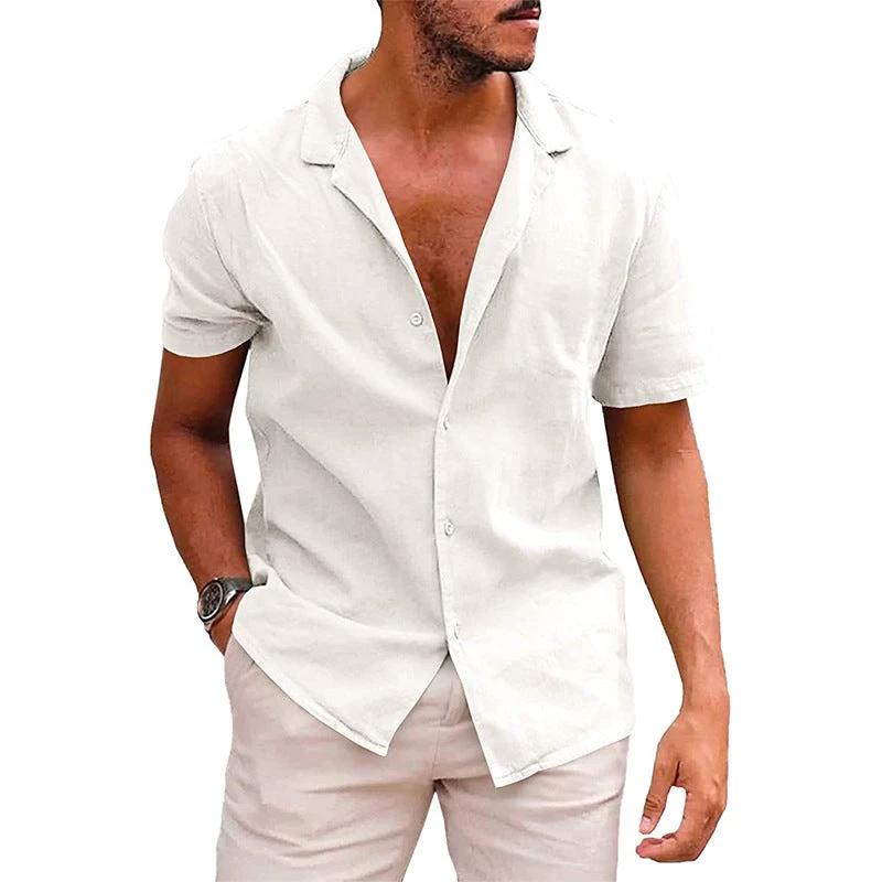 Men's casual beach shirt by MANDOTOS, short sleeve button-down style perfect for effortless summer wear.