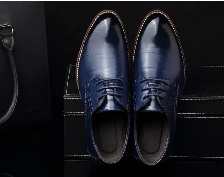 Mandotos men's leather dress shoes, casual and business style, in large size, featuring sleek black design and polished finish.