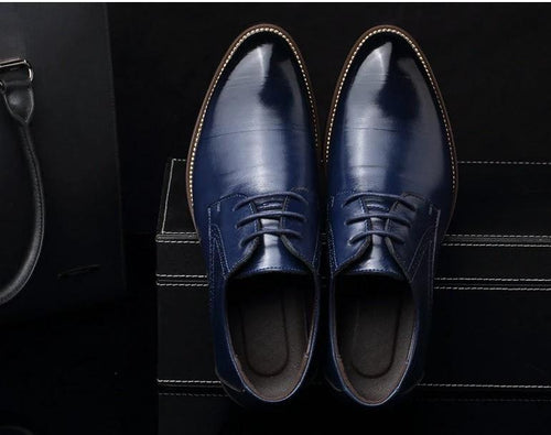 Mandotos men's leather dress shoes, casual and business style, in large size, featuring sleek black design and polished finish.