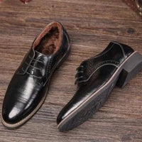 Mandotos men's leather dress shoes and casual shoes in large size, stylish black leather footwear for business and casual wear.
