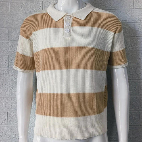 Mandotos men's short sleeve summer sweater with lapel, casual fashion for warm weather, stylish men's clothing.