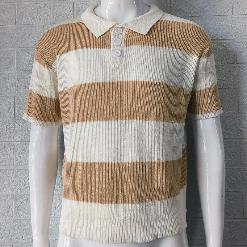 Mandotos men's short sleeve summer sweater with lapel, casual fashion for warm weather, stylish men's clothing.