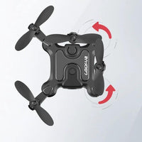 Mini folding drone by MANDOTOS with compact design, four propellers, and remote control, suitable for aerial photography and fun flying.