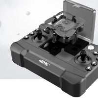 Mini folding drone by MANDOTOS with compact design and propellers folded, ready for aerial photography or outdoor flying.