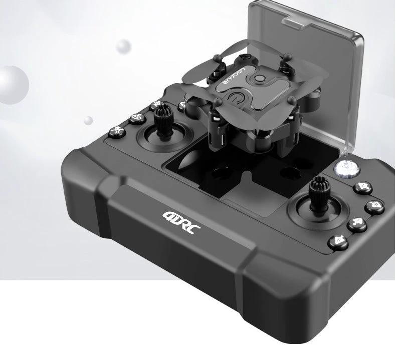 Mini folding drone by MANDOTOS with compact design and propellers folded, ready for aerial photography or outdoor flying.