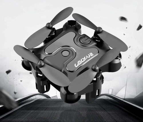 Mini folding drone by MANDOTOS, compact quadcopter with foldable arms, lightweight design, and remote control for aerial photography.